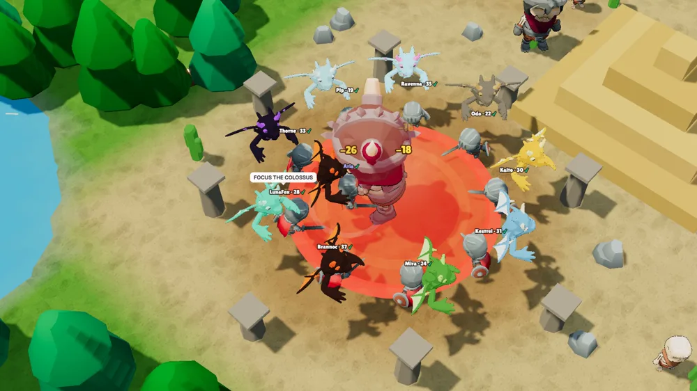 Players fighting the Colossus